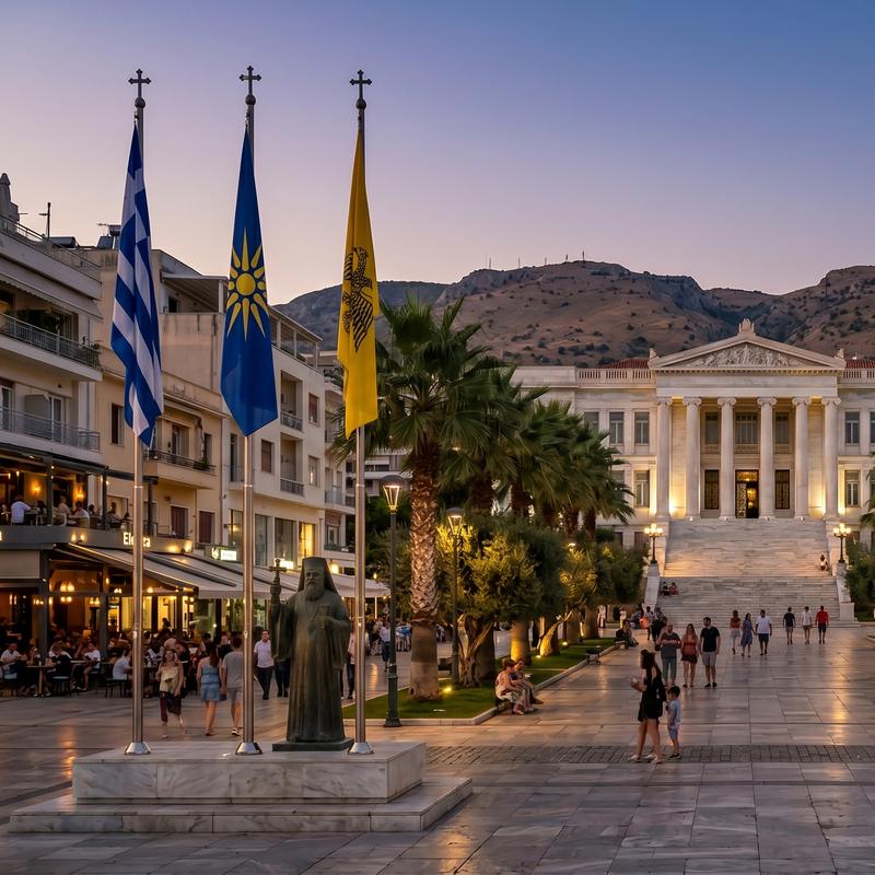 Greek city square at dusk — © Athanasios Panagiotopoulos